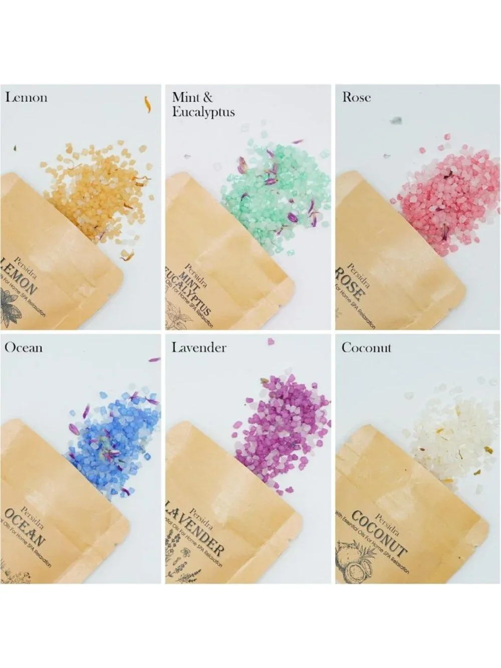 Relaxing Bath Salts Gift Set for Women & Men - 6 Scents, Natural Sea Salt